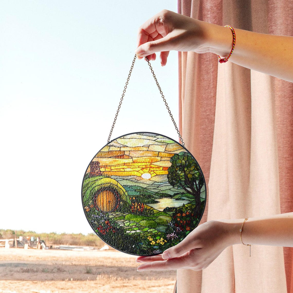 Hobbit House Stained Glass Suncatcher – Whimsical Shire-Inspired Window Decor
