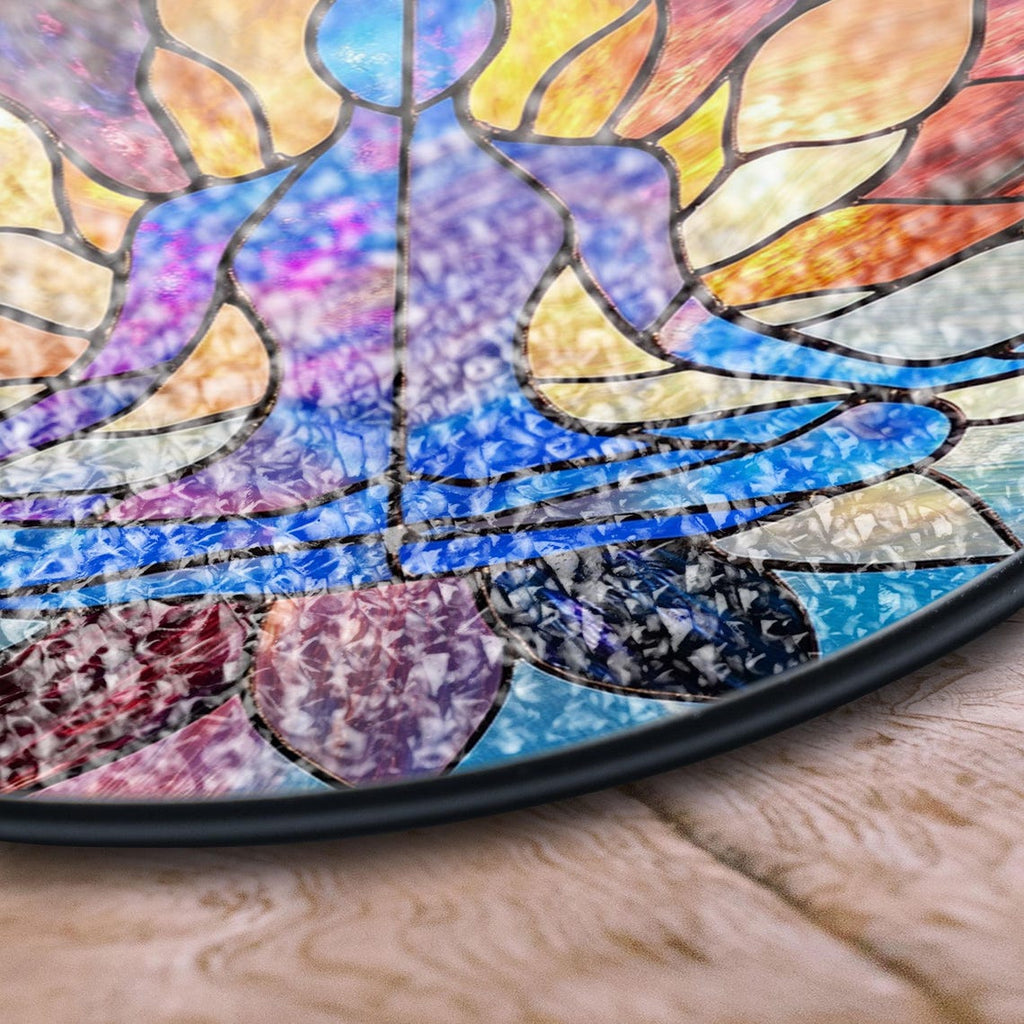 Yoga Stained Glass Suncatcher – Lotus Meditation Window Hanging, Chakra Decor