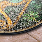 Irish Harp Stained Glass Suncatcher – Celtic Music Window Decor with Shamrock