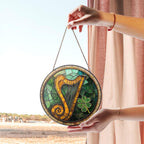 Irish Harp Stained Glass Suncatcher – Celtic Music Window Decor with Shamrock