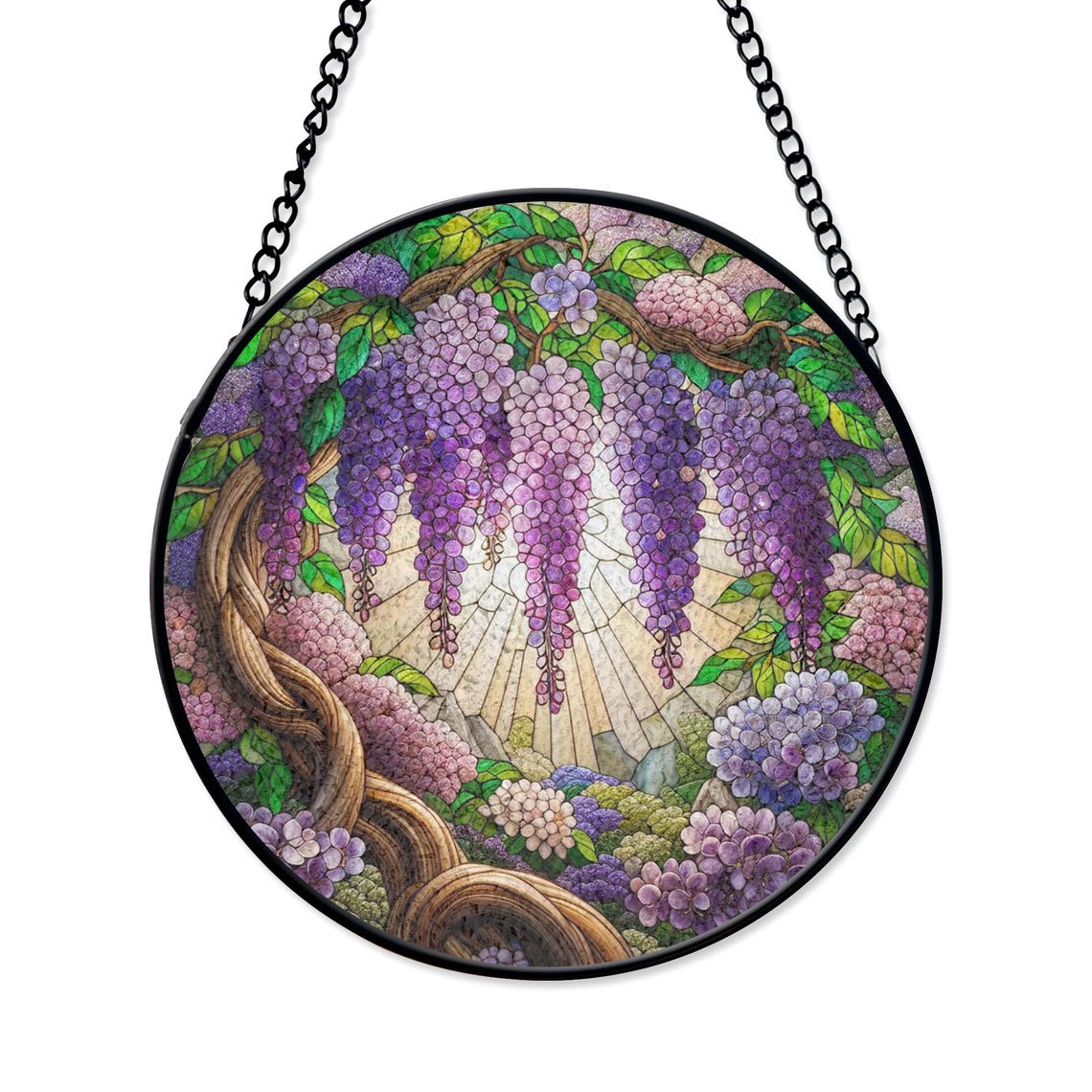 Wisteria Tree Stained Glass Suncatcher – Vibrant Purple Floral Window Hanging