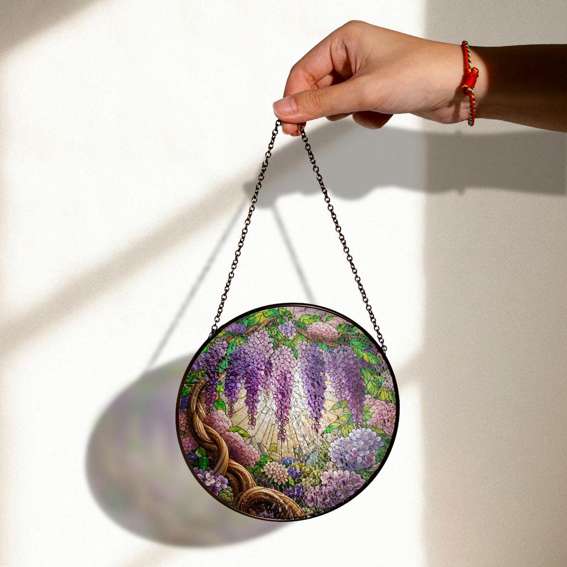 Wisteria Tree Stained Glass Suncatcher – Vibrant Purple Floral Window Hanging