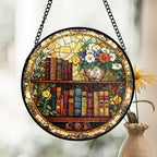 Bookshelf Stained Glass Suncatcher – Library Decor