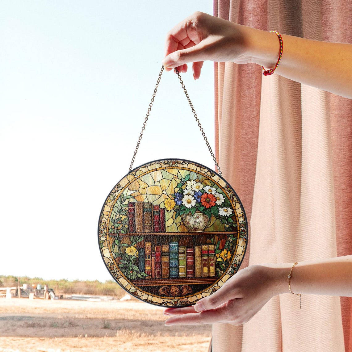 Bookshelf Stained Glass Suncatcher – Library Decor
