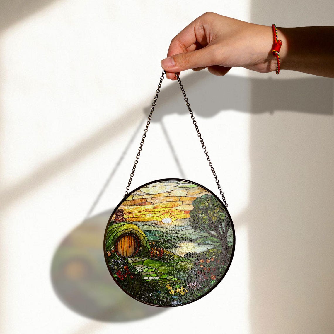 Hobbit House Stained Glass Suncatcher – Whimsical Shire-Inspired Window Decor