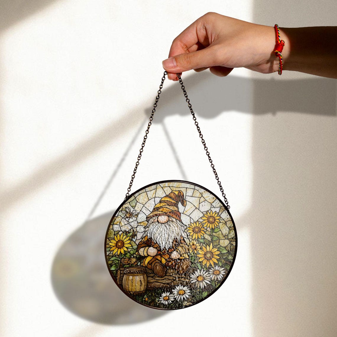 Gnome Stained Glass Suncatcher – Sunflower Garden