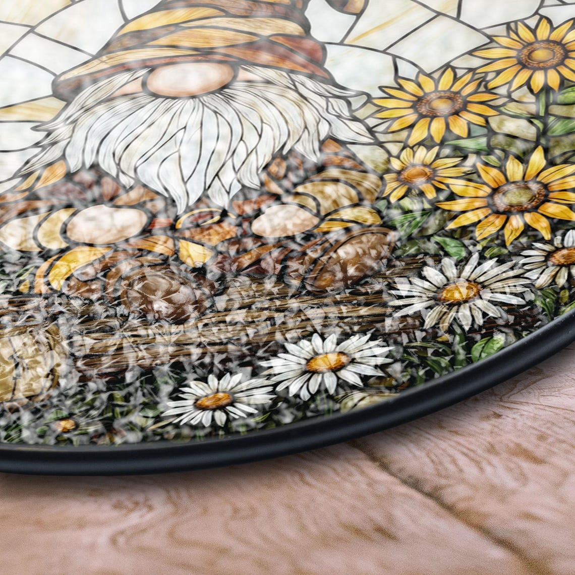 Gnome Stained Glass Suncatcher – Sunflower Garden