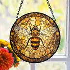 Bee Stained Glass Suncatcher – Honeycomb Window Art for Garden Lovers