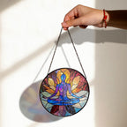 Yoga Stained Glass Suncatcher – Lotus Meditation Window Hanging, Chakra Decor