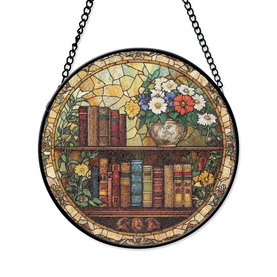 Bookshelf Stained Glass Suncatcher – Library Decor