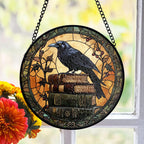 Raven Stained Glass Suncatcher – Dark Book Stack Gothic Academia