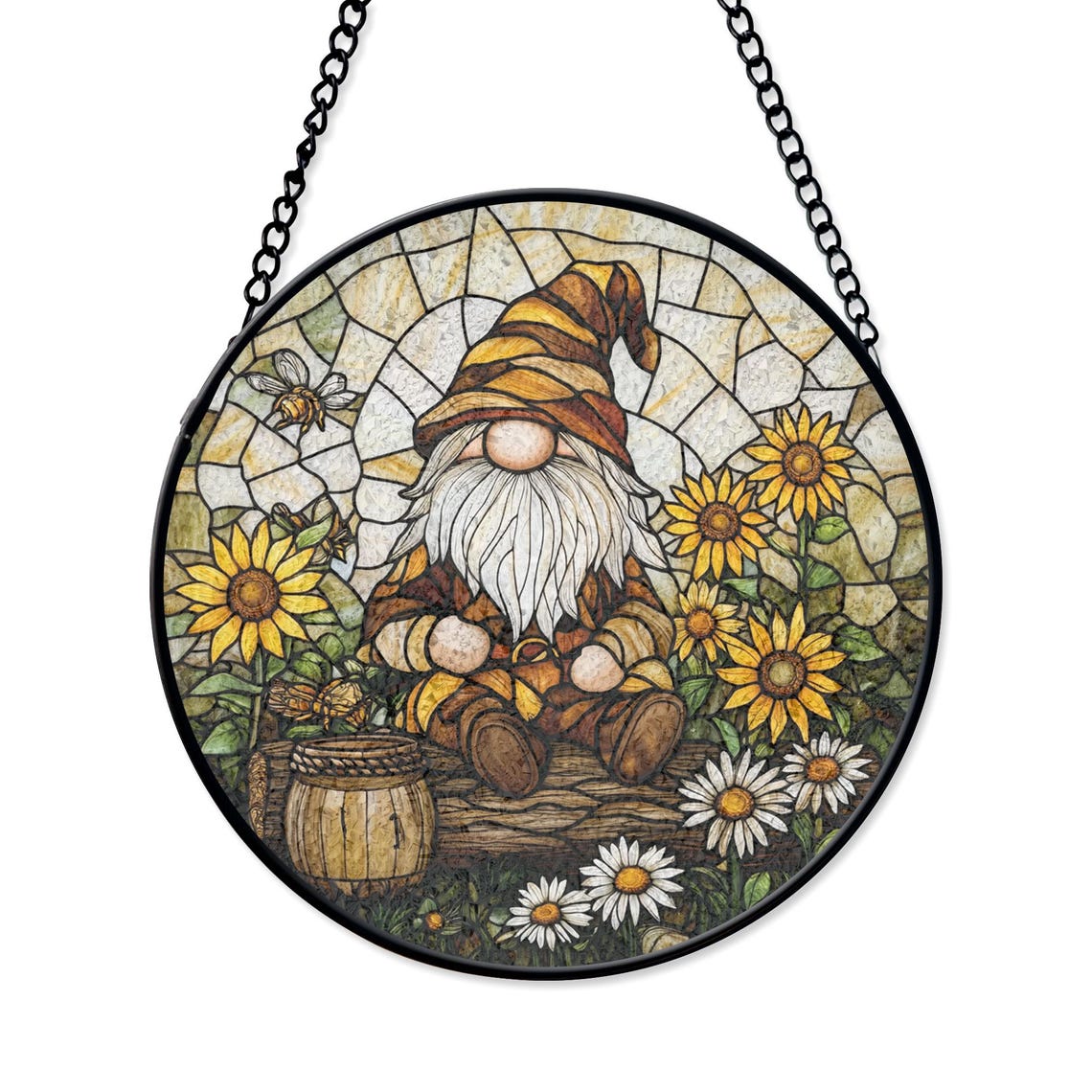 Gnome Stained Glass Suncatcher – Sunflower Garden