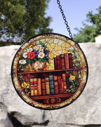 Bookshelf Stained Glass Suncatcher – Library Decor