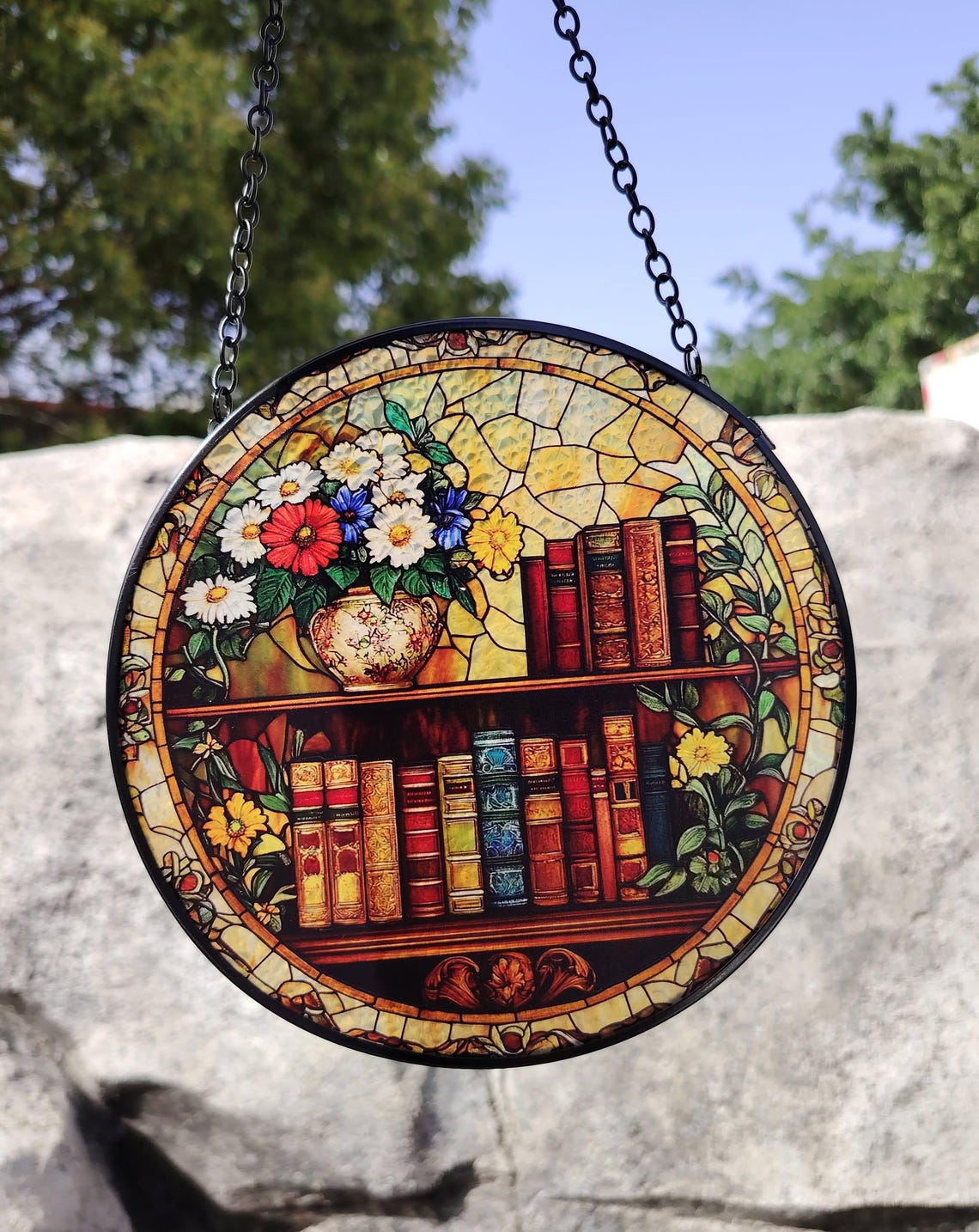 Bookshelf Stained Glass Suncatcher – Library Decor
