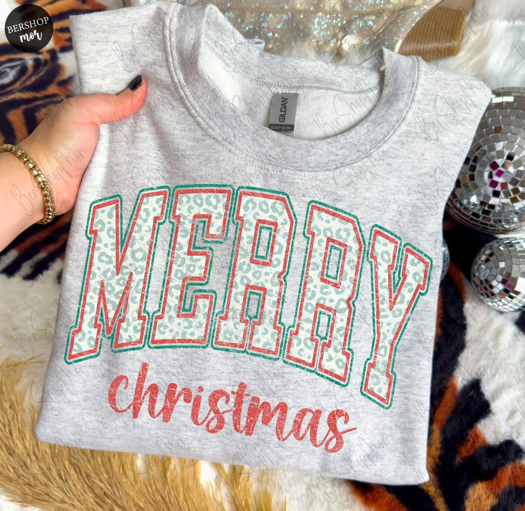 Merry Christmas Varsity Leopard Sweatshirt - 2