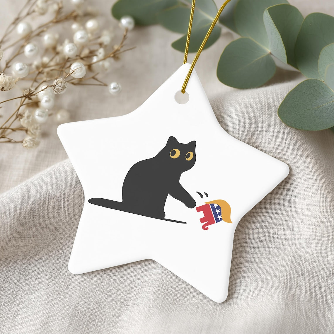 Grumpy Black Cat Anti-MAGA Ornament