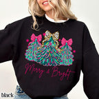 Merry & Bright Pink Christmas Tree Sweatshirt - 4