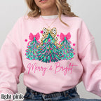 Merry & Bright Pink Christmas Tree Sweatshirt - 1