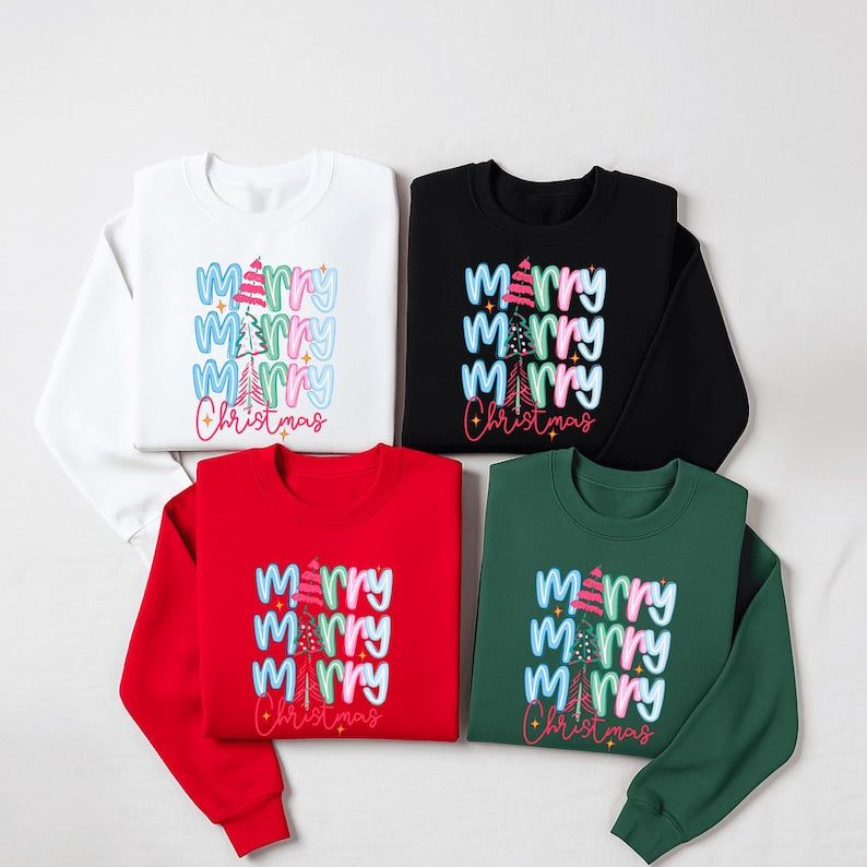 Merry Merry Merry Christmas Retro Sweatshirt - 2
