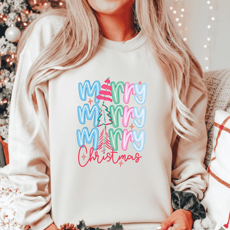 Merry Merry Merry Christmas Retro Sweatshirt - 3