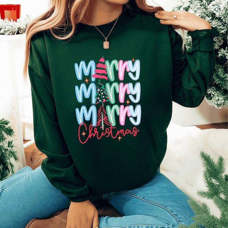 Merry Merry Merry Christmas Retro Sweatshirt - 1
