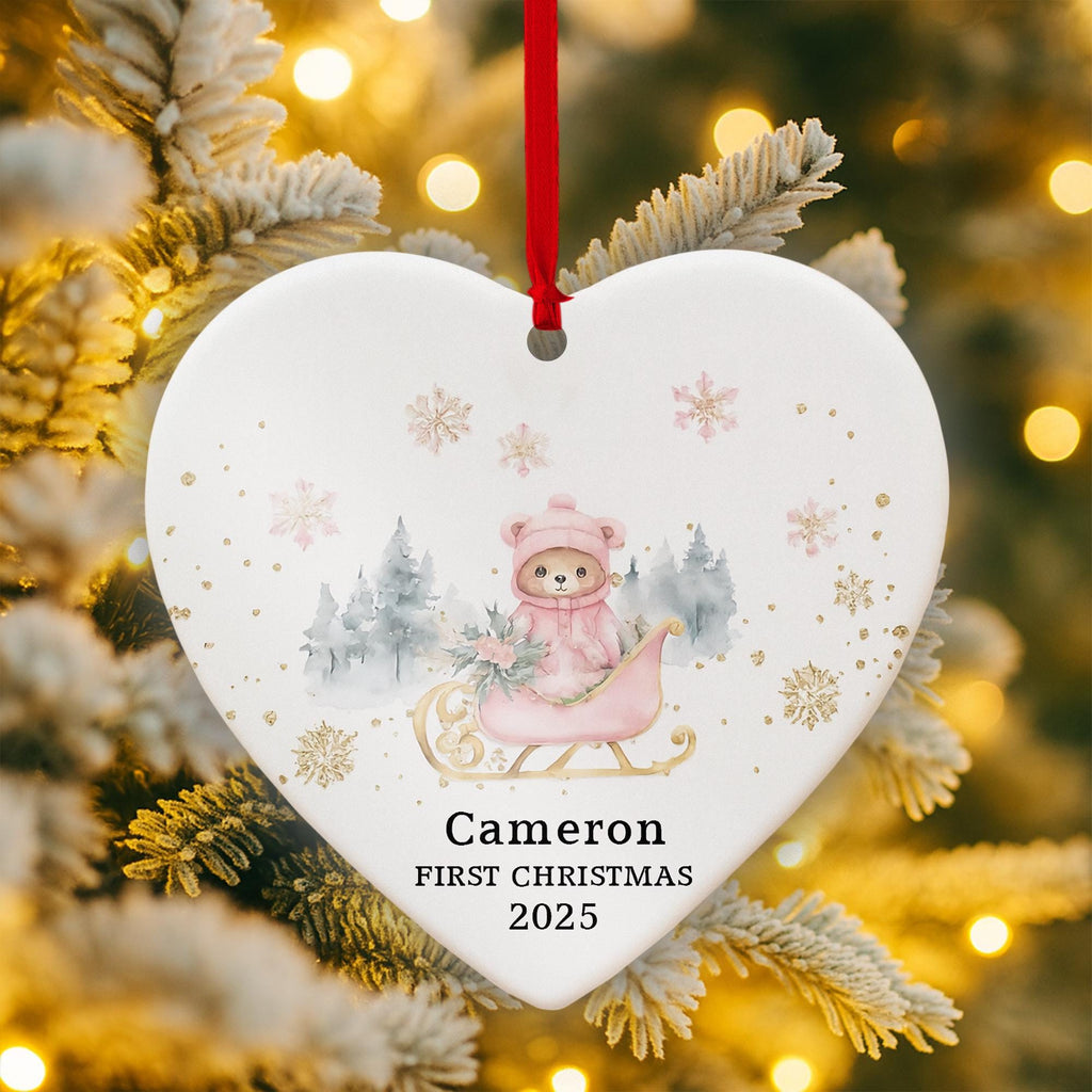 Baby’s First Christmas Bear Heart Ornament – Personalized - 1