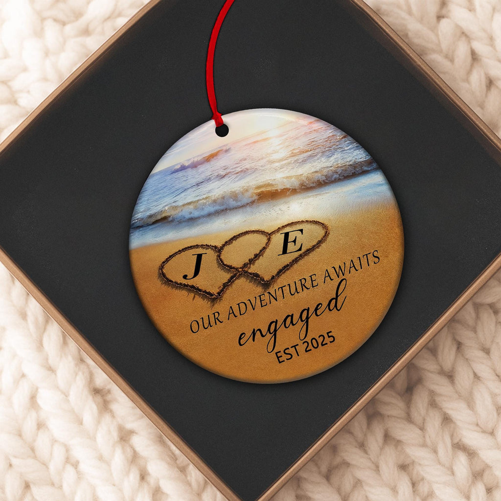 Sunset Beach Engagement Ornament 2025 – Personalized - 1
