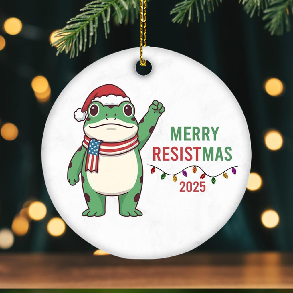 Merry Resistmas 2025 Political Frog Ornament - 1