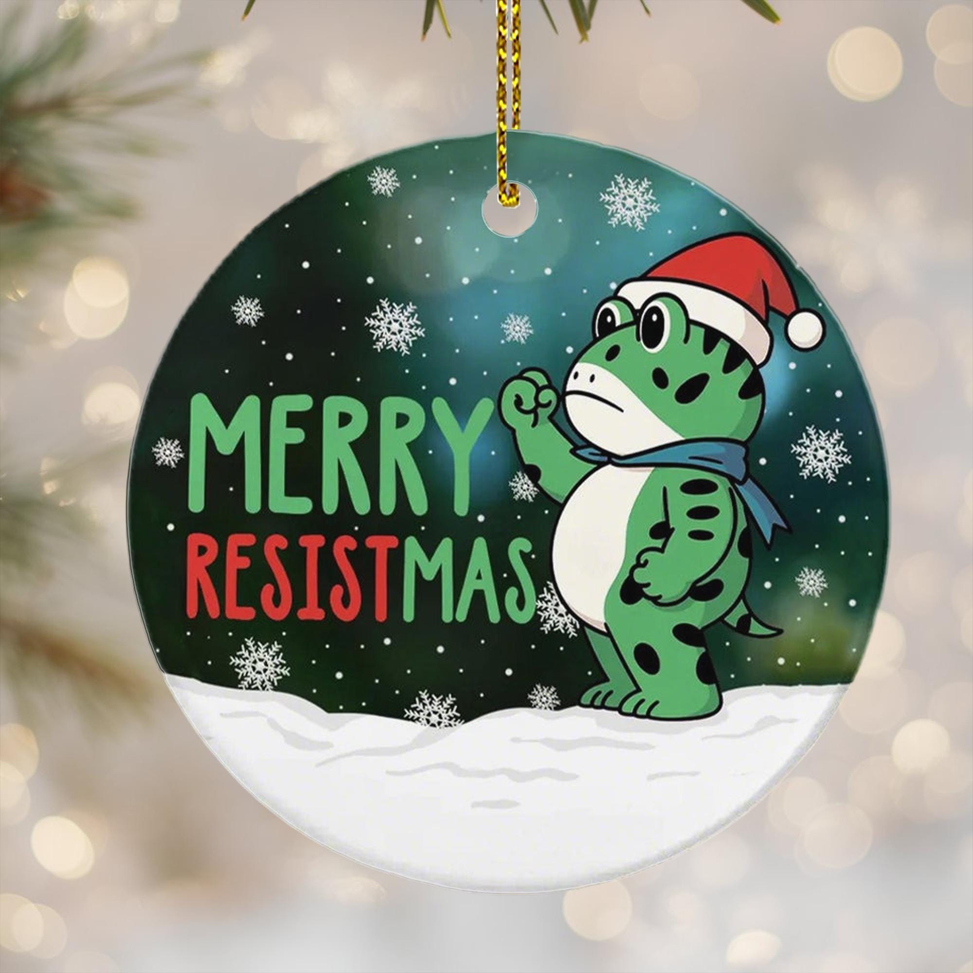 Merry Resistmas Frog Snow Scene Ornament - 1