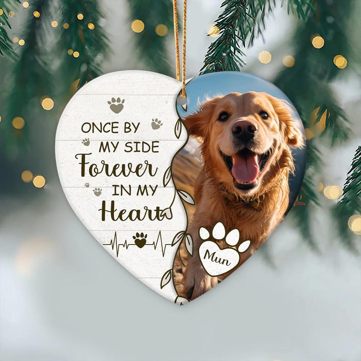 Custom Dog Memorial Photo Heart Ornament - 1