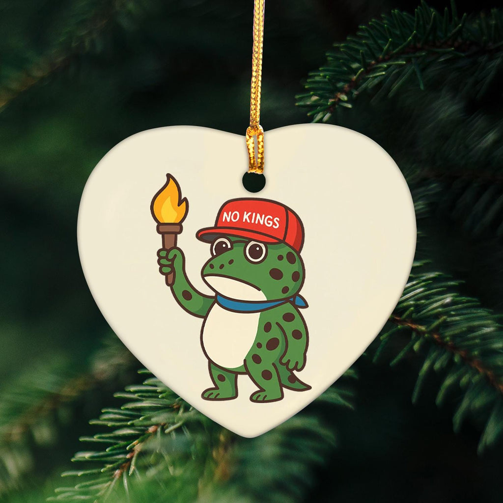 No Kings Frog Heart Ceramic Ornament - 1
