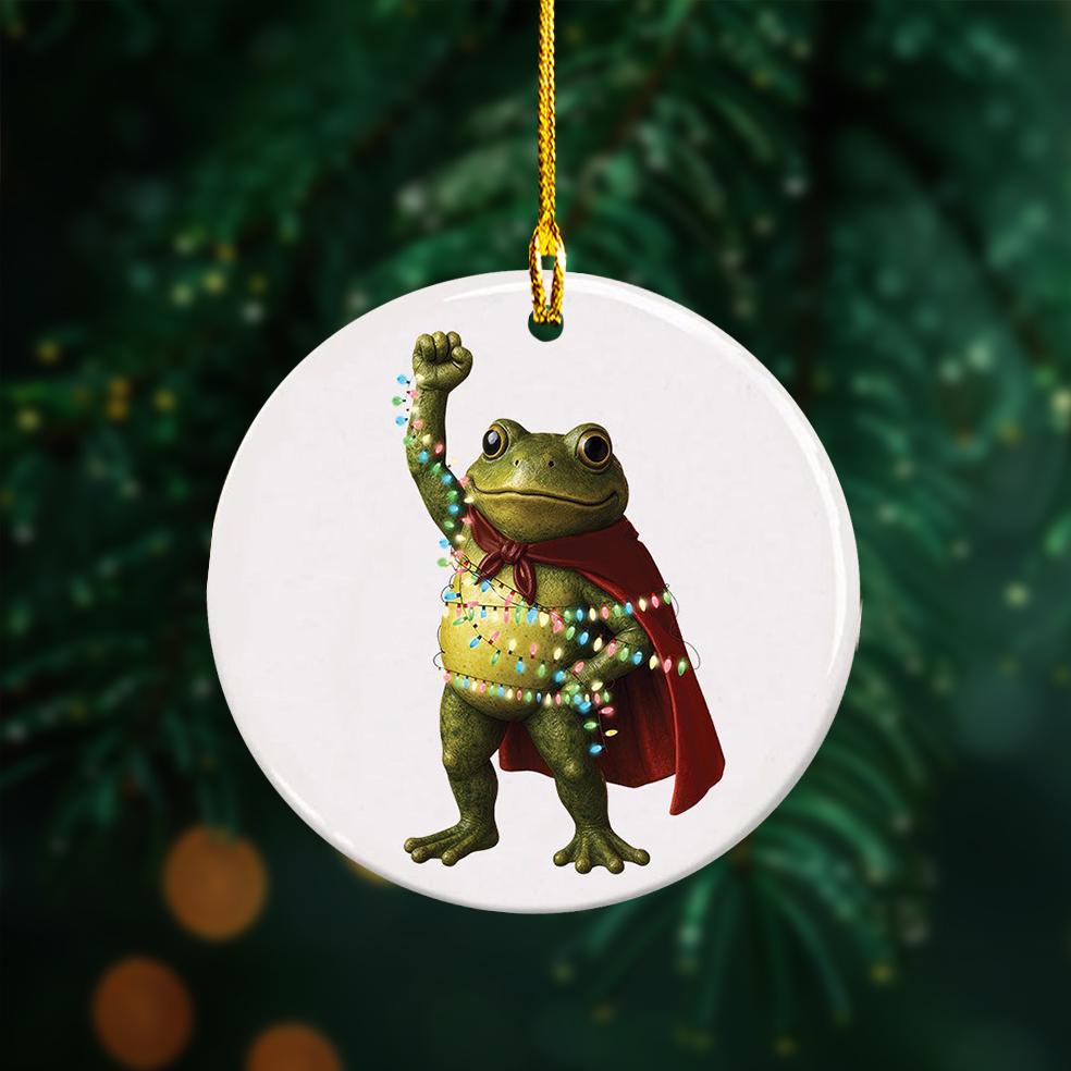 Hero Frog Christmas Ceramic Ornament - 1