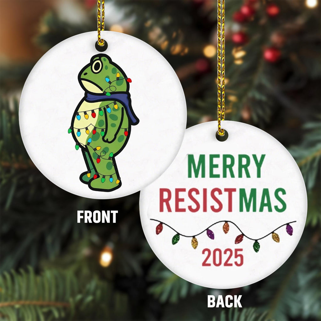 Merry Resistmas Political Frog Ornament 2025 - 1