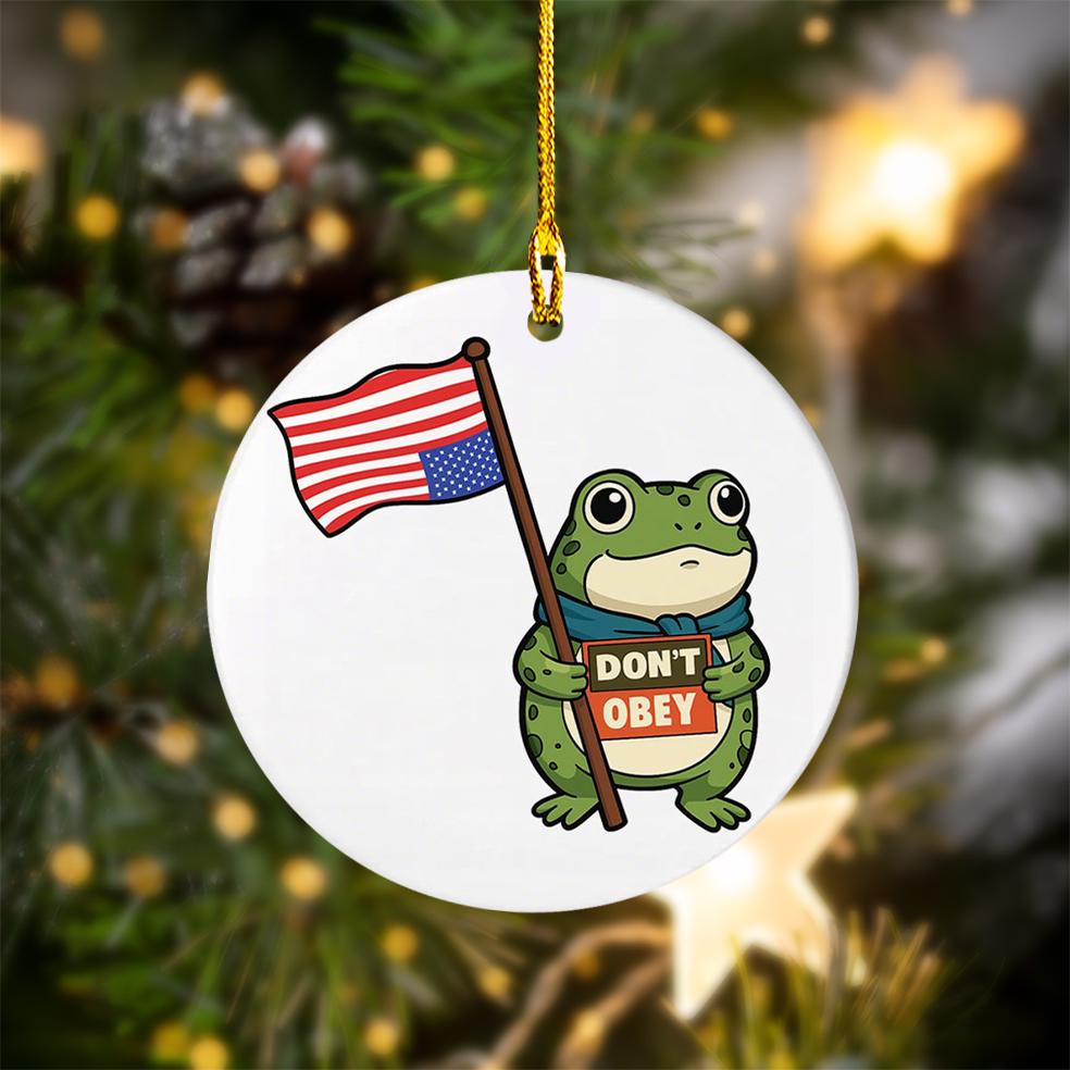 Frog with Flag “Don’t Obey” Ornament - 1