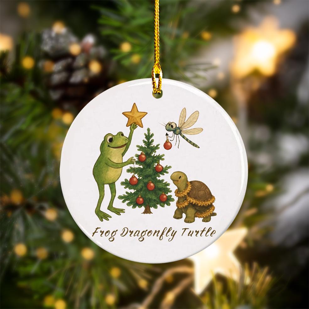 Frog Turtle Dragonfly Ceramic Ornament - 1